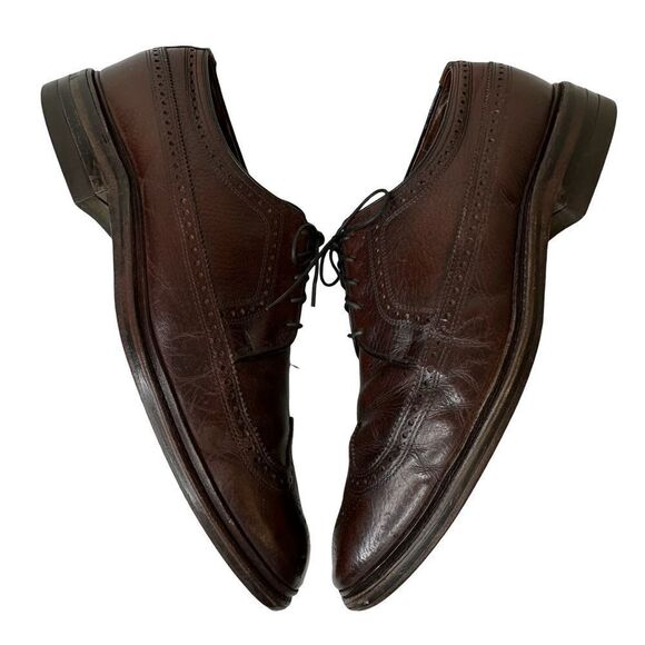 Vintage Men's Brown Leather Wing Tip Shoes Made In USA Circa 1970s Size 11 - Picture 6 of 13